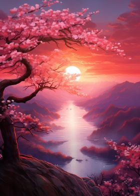 Sunset with Cherry Blossom