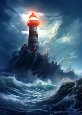 Lighthouse in huge storm