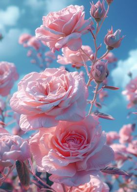 Pink roses vaporwave