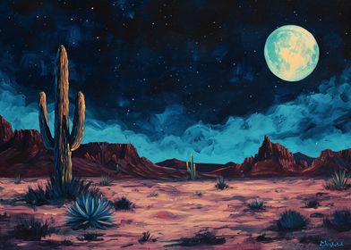 Desert night sky with a fu