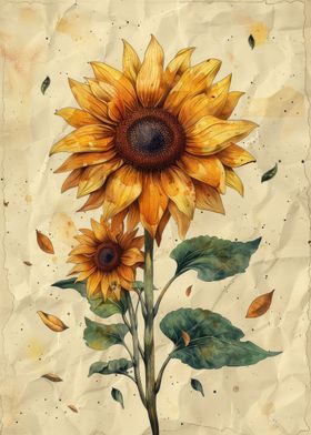 Gold Sunflower Watercolor