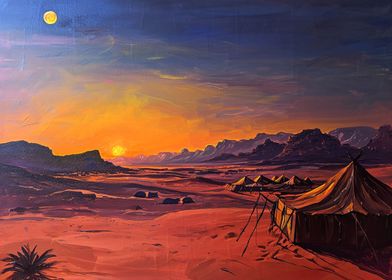 Desert nomad camp at dawn 