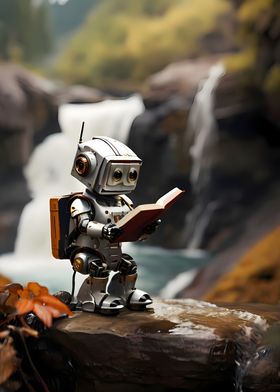 Cute robot reading book