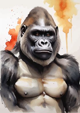 Watercolor Painted Gorilla