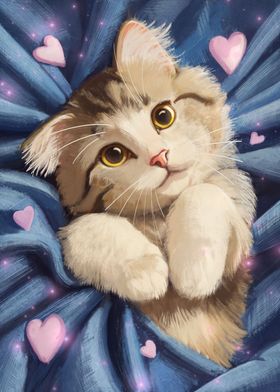 Cute cat and hearts