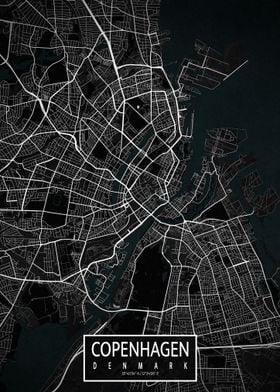 Copenhagen City Map Dark