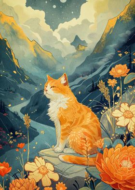 cat and flower