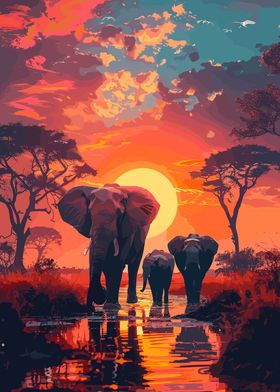 Elephants Savanna Nature