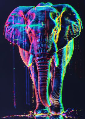 Neon Glitch elephant