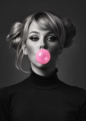 Woman And Pink Bubble Gum