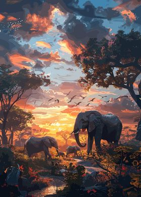 Elephants Nature SynthWave