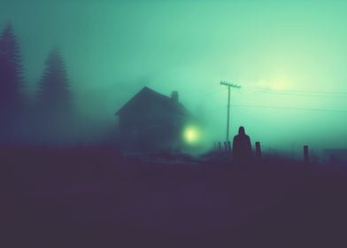 Lonely Forest Hut in Fog