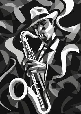 Sax Jazz Music Black White