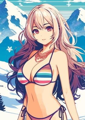 Bikini Anime Girl in Snow