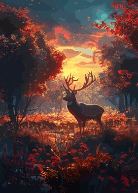 Deer Forest Sunset