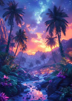Tropical synthwave sunset