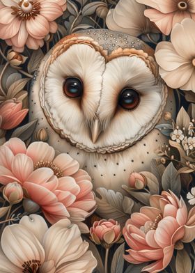 Whimsical Owl with Flowers