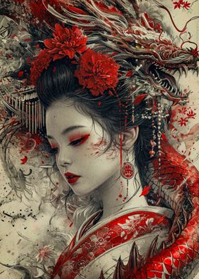 geisha dragon japan