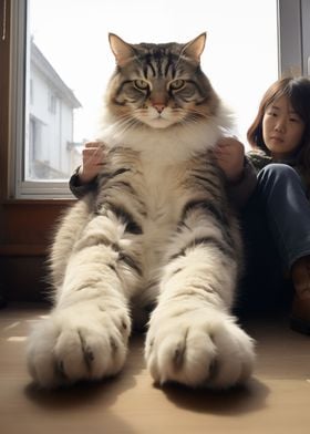 Too Large Cat and Girl