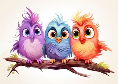 Colorful Birds Drawing