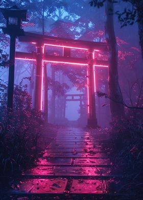 Torii Gate Bathed in Neon