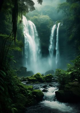 Waterfall in Forest Nature