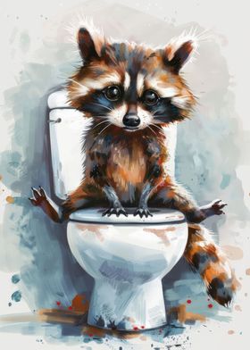 Cute Raccoon on the Toilet