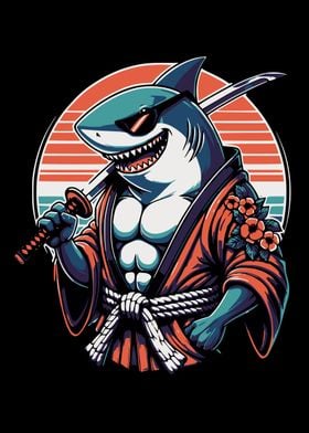 shark samurai funny art