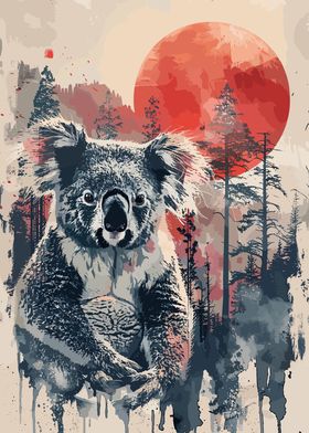 Koala Red Sun Watercolor