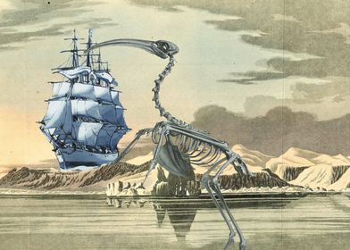 Skeleton bird in landscape