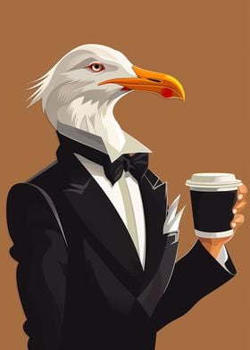 seagull with coffee