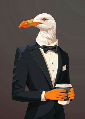 seagull with coffee