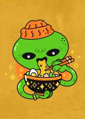 kawaii alien eating ramen