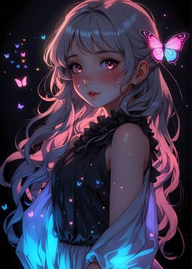 Anime girl Butterfly Neon