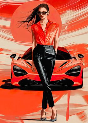 Girl and orange supercar