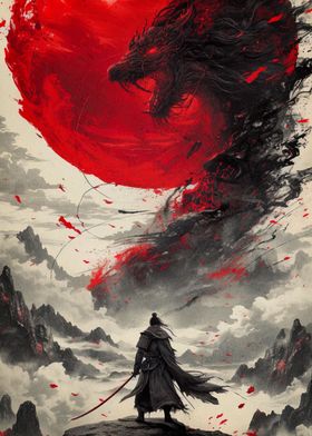 samurai moon red japanese