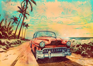 Vintage Car Coastal Art