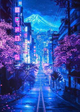 Futuristic Fuji Neon Bloom
