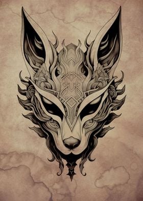 Kitsune Fox Mask Stained