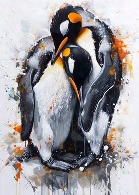 Loving Watercolor Penguins