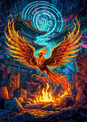 A phoenix rises from fire