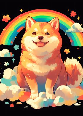 shiba inu dog rainbow