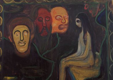 Girl and Three Male Heads
