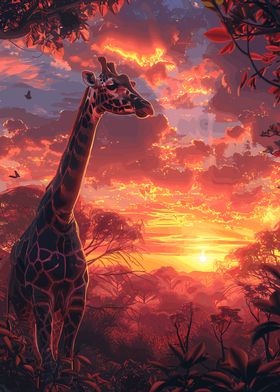 Giraffe Savanna Sunset