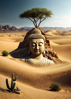 Lord Buddha in a desert