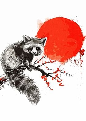 Raccoon Japanese Art