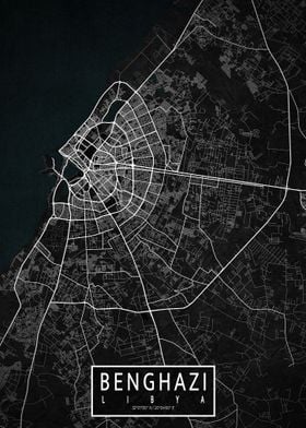 Benghazi City Map Dark