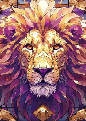 stained glass gold lion