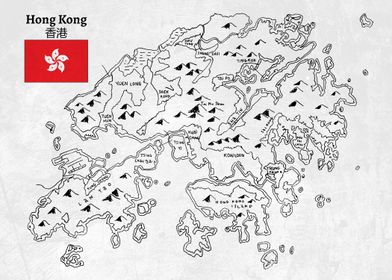 Handdrawn Hong Kong Map