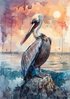 Pelican Sea Rock Sun